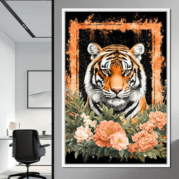 Majestic Tiger Floral Portrait - NicheCanvas