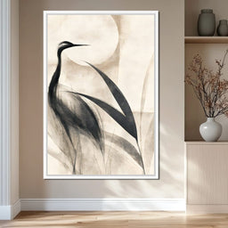 Lone Crane Watching The Pale Disc - NicheCanvas