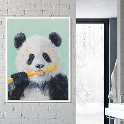 Playful Panda Toothbrush Moment - NicheCanvas
