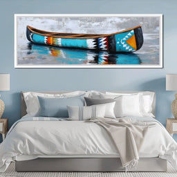 Turquoise River Canoe Reflection - NicheCanvas