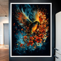 Flaming Phoenix Floral Burst - NicheCanvas