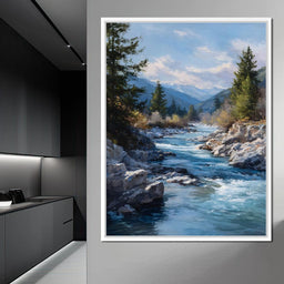 Alpine River Through Pines - NicheCanvas