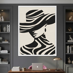 Monochrome Wind Hat Silhouette - NicheCanvas