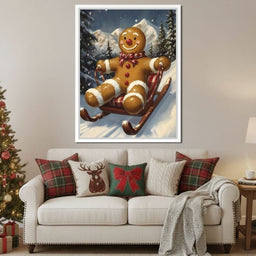 Snowy Sled Ride Gingerbread Joy - NicheCanvas