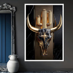 Golden Bull Skull Desert Icon - NicheCanvas