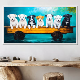 Puppy Parade on Wooden Wagon - NicheCanvas