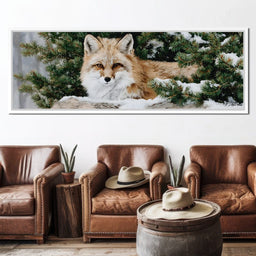 Winter Fox Under Pine Boughs - NicheCanvas