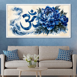 Om Blue Peony Meditation Mood - NicheCanvas