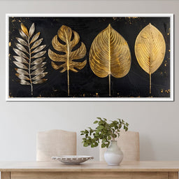 Golden Leaves on Black Background - NicheCanvas