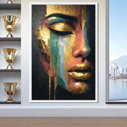 Golden Radiant Abstract Face - NicheCanvas