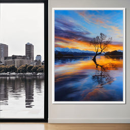 Lone Willow Sunset Reflection - NicheCanvas