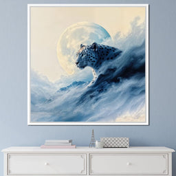 Snow Leopard Rising Through Moon Cloud - TooplesArt - NicheCanvas