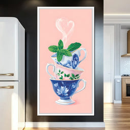 Floral Teacup Tower Heartbeat - NicheCanvas