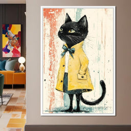 Elegant Feline in Yellow Rain Coat - NicheCanvas