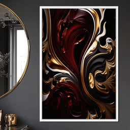 The Marble-Lux Collection: Dark Red & Vibrant Gold 06 - NicheCanvas