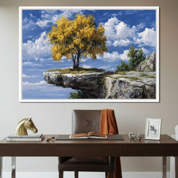 Golden Tree Sky Cliff View - NicheCanvas