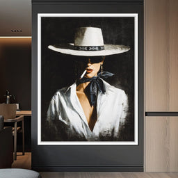 Noir Cowgirl Smoking Portrait - NicheCanvas