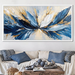 Blu, White & Gold Abstract Explosion - NicheCanvas