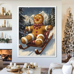 Snowy Sled Ride Gingerbread Joy - NicheCanvas