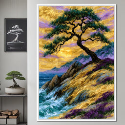 Golden Shoreline Beneath An Ancient Pine - NicheCanvas