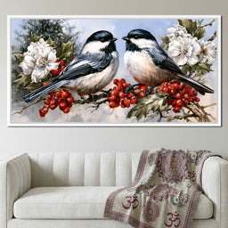 Two Chickadees Upon The Holly Branch - NicheCanvas