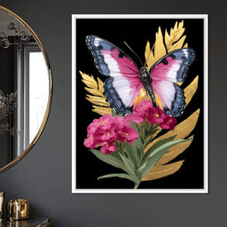 Radiant Butterfly and Gold Florals - NicheCanvas
