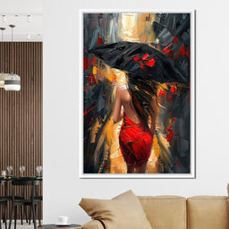 Rainy Stroll in Bold Brushwork - NicheCanvas