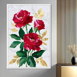 Romantic Red Roses Gold Leaf - NicheCanvas