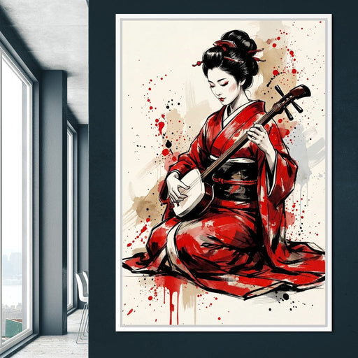Japanese Woman with Shamisen Canvas Print