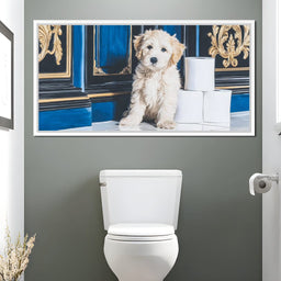 Regal Puppy Bathroom Antics - NicheCanvas