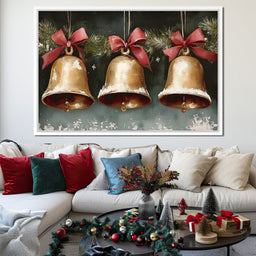 Snow Kissed Golden Holiday Bells - NicheCanvas