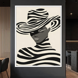 Monochrome Zebra Hat Lady - NicheCanvas