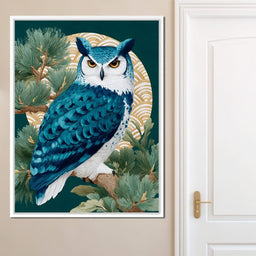 Sapphire Owl Moonlit Pines - NicheCanvas