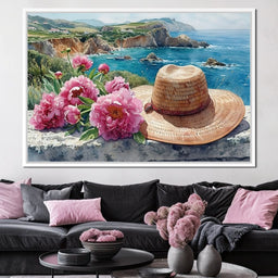 Seaside Blooms and Straw Hat - NicheCanvas