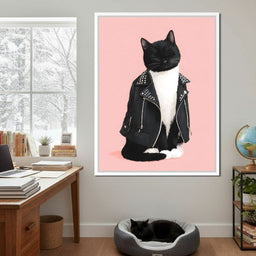Biker Cat Attitude On Soft Pink - NicheCanvas