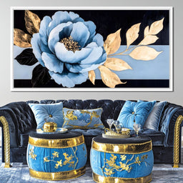 Golden Petals Blue Elegance - NicheCanvas