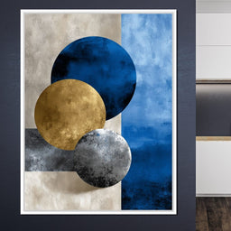 Modern Geometric Blue Gold Orbit - NicheCanvas