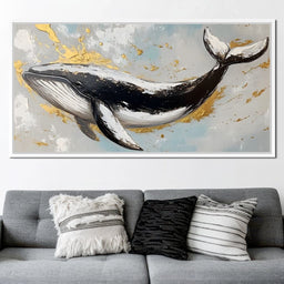 Golden Waves Ocean Whale - NicheCanvas