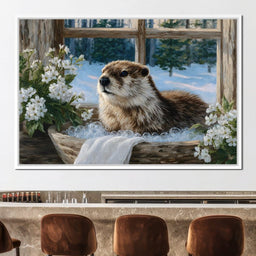Cozy Otter Winter Bathhouse - NicheCanvas