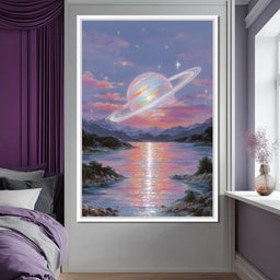 Celestial Saturn Over Waters - NicheCanvas