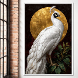 Golden Halo White Peacock Pose - NicheCanvas
