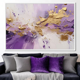 Golden Lavender Abstract Splash - NicheCanvas