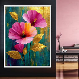 Teal Garden Golden Petals Flourish - NicheCanvas