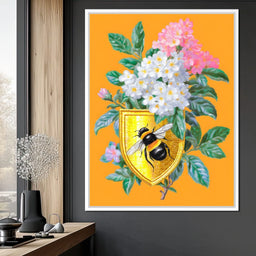 Golden Bee Crest Floral Radiance - NicheCanvas