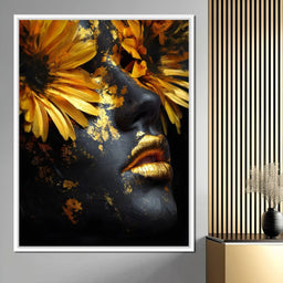 Golden Petals Midnight Muse - NicheCanvas