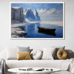 Silent Boat on Frozen Fjord - NicheCanvas