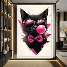 Chic Feline Bubblegum Bliss - NicheCanvas