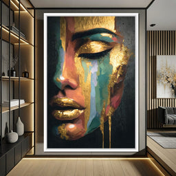 Golden Radiant Abstract Face B - NicheCanvas