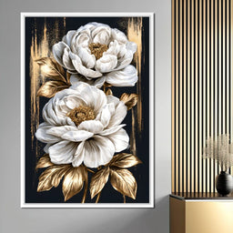 Gilded Petals Resting Upon Midnight - NicheCanvas