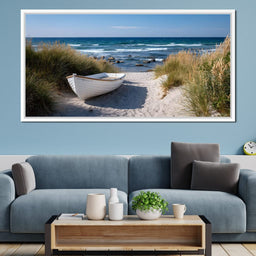 White Rowboat Coastal Dunes - NicheCanvas